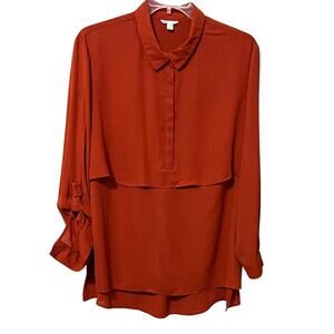 CATO LONG SLV PULL OVER POINTED COLLAR CAPE BLOUSE, WOMENS, 22/24W, BURNT ORANGE